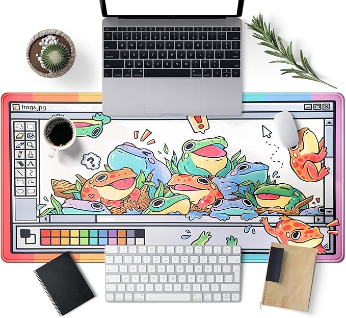 Frogs Mouse Pad Large Gaming Mousepad XXL Cool Frogs Desk Mat Cute Extended Desk Pad Computer Laptop Keyboard Pad Long Big Mouse Mat Desk Decor Accessories 31.5x15.7 in