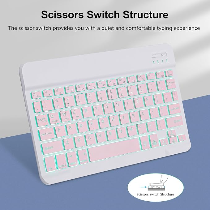 Backlit Bluetooth Keyboard Small Portable Wireless Keyboard Rechargeable Illuminated for Android Samsung Tablet Cell Phone Smartphone iPad A16 11th 10th Generation iPad Pro Air Mini iPhone (Pink)