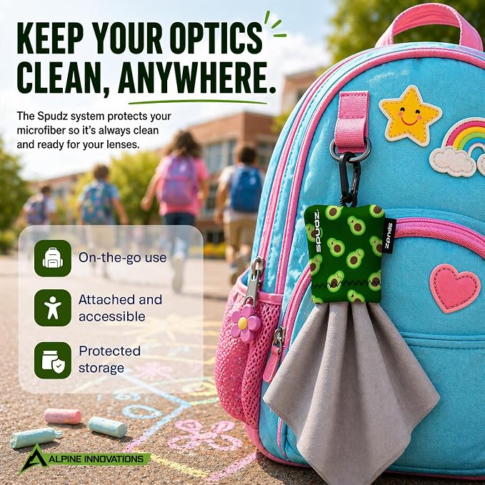SPUDZ Classic Microfiber Lens Cleaner ?€? Clip-On Pouch, Washable ?€? for Binoculars, Scopes, Glasses, Screens | Classic | Vibrant Unicorn, 6 x 6 Inch (3-Pack) - Image 2