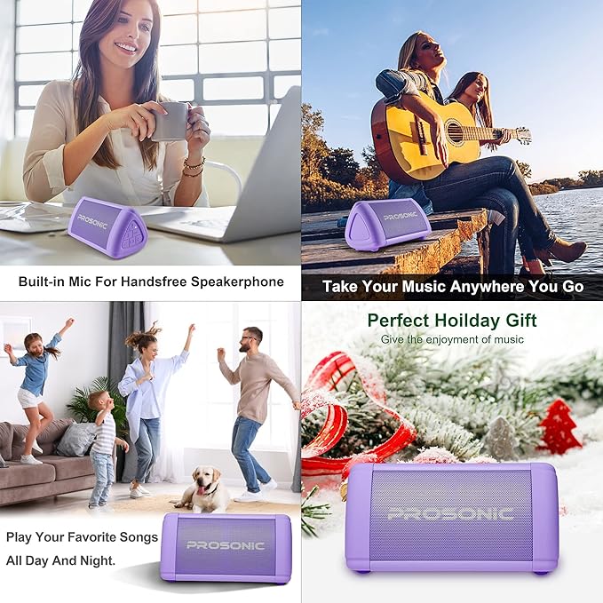 Prosonic BT3 Portable Wireless Bluetooth Speaker with 10W Stereo Sound & Bass Boost -Rich Sound & Intense Bass -Bluetooth 5.0 -Microphone -IPX5 - in & Outdoor Speaker (Purple)
