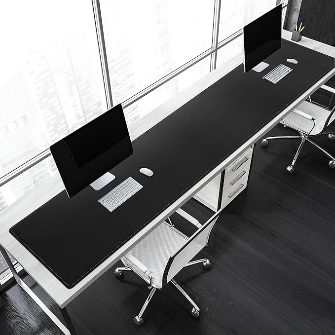 MAIDERN 70.8”x 15.7” Leather Desk Pad, Large Desk Mat, Cork & Leather Large Mouse pad for Desk, Waterproof Computer Desk Pad for Gaming Home Office (Black)