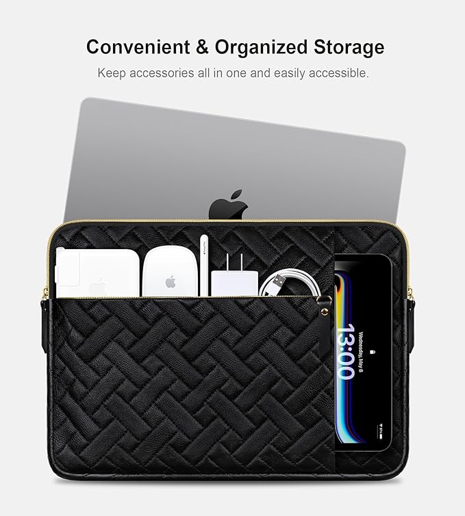 Lacdo Laptop Sleeve Case for 16 inch New MacBook Pro M5 Pro/Max A3428 A3429 (2026), M4/M3/M2/M1 A3403 A3186 A2991 A2780 A2485 2024-2019 | 15 inch Surface Laptop 7 6 5 4 Computer Bag, Elegant Black