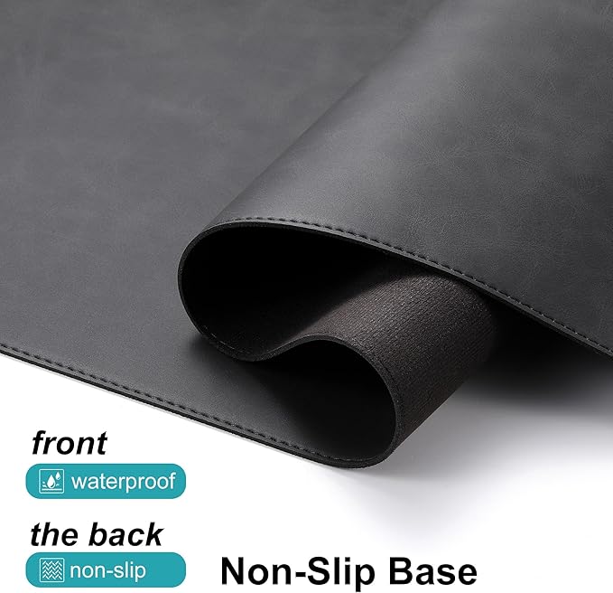 Leather Desk Pad Protector, Office Desk Mat, Large Laptop Mouse Pad, PU Non-Slip Desk Blotter, Waterproof Writing Pad, Computer Keyboard Mat for Desktop 39.4 x 17 inch (Black)