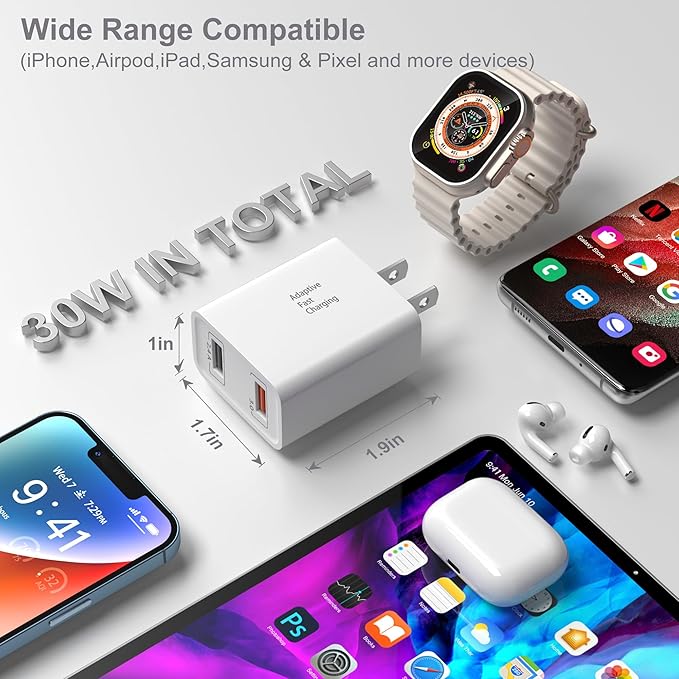 USB Wall Charger Block, Costyle 5 Pack 30W Dual Ports USB Quick Fast Charger 3.0 & 5V 2.4A Fast Charging Block Compatible Samsung Galaxy S10 S9 S8 Plus S7 Edge, iPhone Xs 8 7 Plus, Pixel (White)