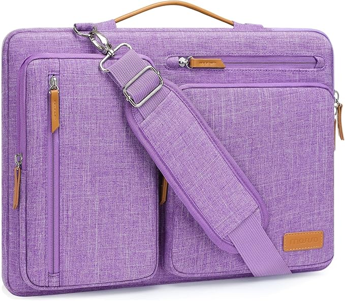 MOSISO 360 Protective Laptop Shoulder Bag,17-17.3 inch Computer Bag Compatible with MacBook, HP, Dell, Lenovo, Asus Notebook,Side Open Messenger Bag with 4 Zipper Pockets&Handle, Lilac