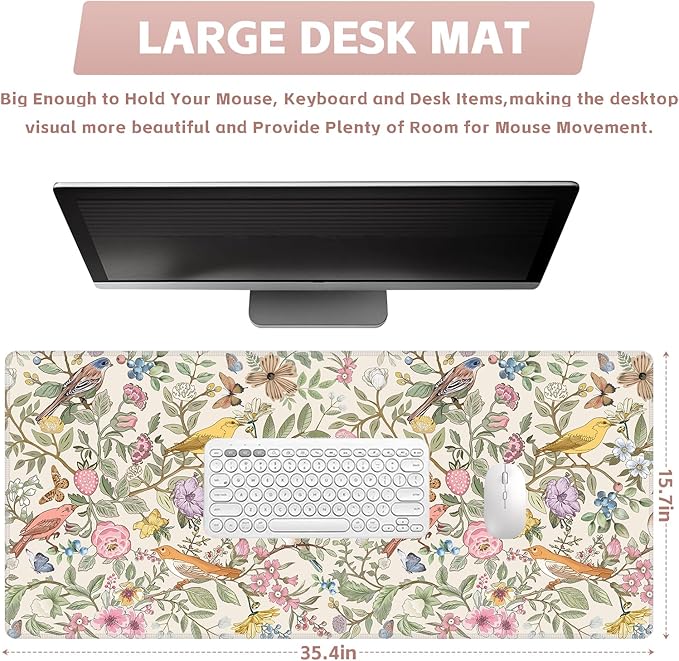 Baziabbo Cute Desk Mat,XXL Extended Big Mouse Pad,Gaming Mousepad with Stitched Edge,Non-Slip Rubber Base Keyboard Desk Pad for Home Office Study Game