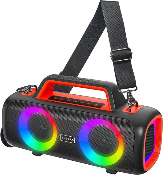 Portable Bluetooth Speaker 140W, Loud Wireless Speaker with 2 Subwoofers & Bass Boost, IP65 Waterproof Outdoor, 12000mAh Battery 24H Playtime, RGB Lights, TF/AUX/Mic Input for Home, Party, Outdoor
