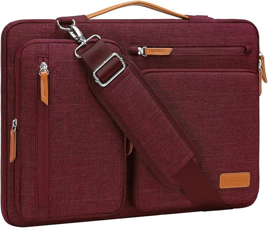 MOSISO 360 Protective Laptop Shoulder Bag,15 inch Computer Bag Compatible with MacBook Air 15 inch M5 M4 M3 M2/Pro 15, Dell XPS Plus,Side Open Messenger Bag with 4 Zipper Pockets&Handle, Wine Red