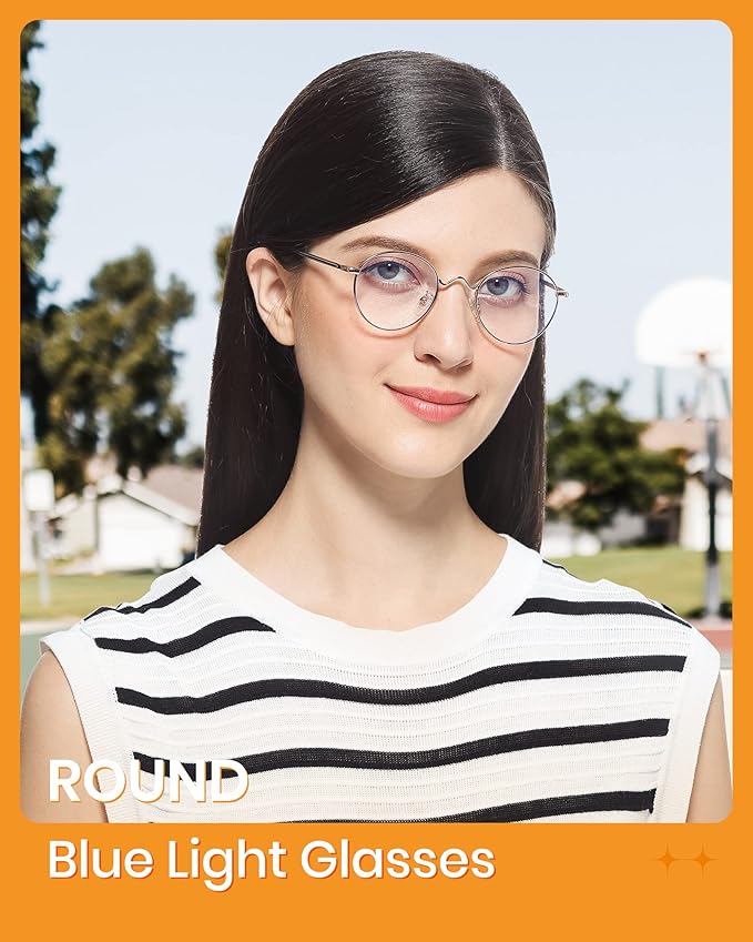 Cyxus Blue Light Glasses for Men and Women, Round Metal Frame Computer Eyeglasses for Office, Gaming, Reading 8090