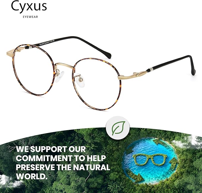 Cyxus Blue Light Glasses for Men and Women, Round Metal Frame Computer Eyeglasses for Office, Gaming, Reading 8090