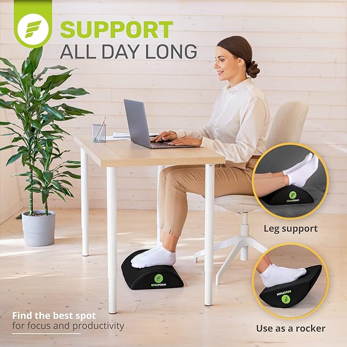 ErgoFoam Foot Rest for Under Desk at Work - Premium Under Desk Footrest - Desk Foot Rest for Lumbar, Back, Knee Pain - Ergonomic Foot Stool Under Desk (Black, Mesh)