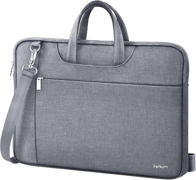 Ferkurn 15.6 16 Inch Laptop Case Bag for Women Men Compatible with MacBook Pro M5/HP OmniBook Omen Envy/Lenovo Yoga IdealPad/Dell Pro Inspiron, Carrying Briefcase Computer Messenger Bag Case, Grey