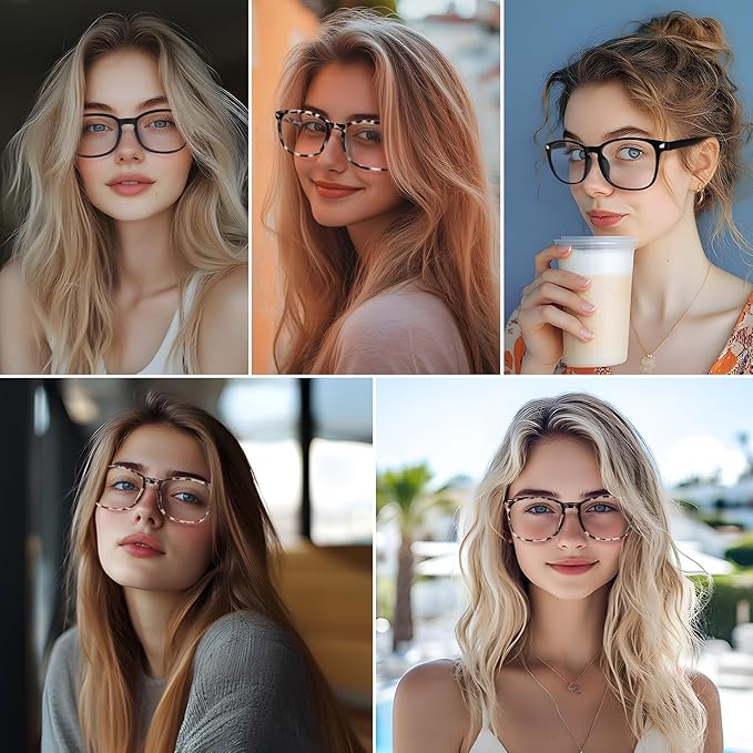 Blue Light Glasses for Woman Men | 99% Blue Light Blocking Glasses for Computer Gaming TV Phone Screen Square Frame | Anti Eyestrain & UV Glare Protection - 3 Pair