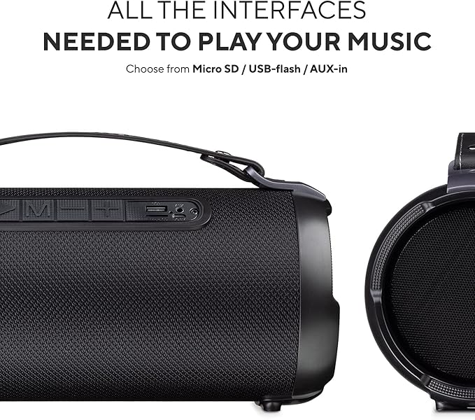 Tyler Wireless Bluetooth Speaker Water Resistant Long Range 300 watt Rechargeable Boombox USB MP3 Micro SD AUX Inputs Fm Radio Sound & Bass Carry Strap Lightweight for Home Outdoor Stereo