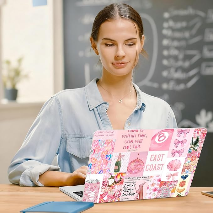 G JGOO Compatible with MacBook Air 13 inch Case 2026 2025-2022 M5 A3449 M4 A3240 M3 A3113 M2 A2681, Plastic Hard Shell for MacBook Air 13.6 inch Case +Keyboard Cover+Screen Protector, Pink Collage