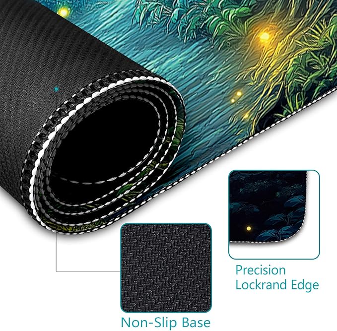Firefly Forest Mouse Pad Large Desk Mat, Extra Large Gaming Computer Mousepad with Stitched Edges Non-Slip, Keyboard Mouse Pad for Desktop Cute Aesthetics Home Office Desk Accessories 31.5in