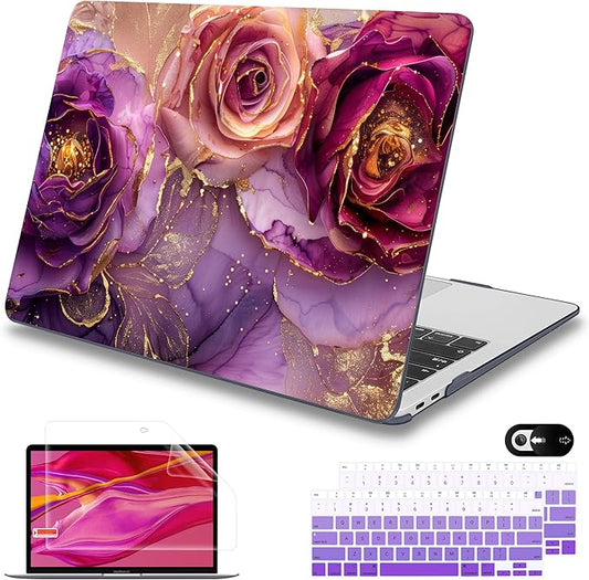 Mektron for MacBook Air 13 inch Case 2021-2018 Release A2337 M1 A2179 A1932, Plastic Hard Shell Case Only Compatible with MacBook Air 13 inch Retina Fits Touch ID, Marble Flowers