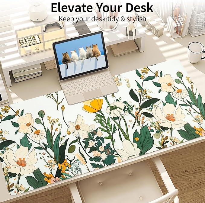 Large Desk Mat, Desk Matt for Desktop, Leather Mouse Pad, Waterproof Large Keyboard Pad, Anti-Slip Computer mat, Keyboard and Mousepad for Women Office Decor (35.4"x16.9")