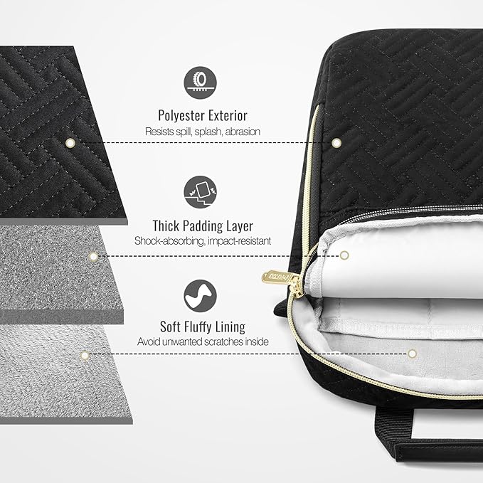 MoKo 13-14 in Puffer Laptop Sleeve Bag for 13-inch New Mac Air M5/Neo A18 Pro, 14-inch Mac Pro M5/M4/M3/M2/M1, 13.8“ Surface, Puffy Laptop Carrying Case with Handle & Shoulder Strap, Black
