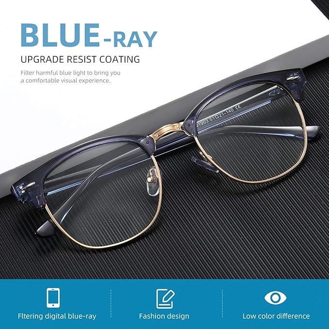 Blue Light Blocking Glasses Vintage Half Frame UV Clear Lens Anti Eyestrain Computer Gaming Glasses for Men Women