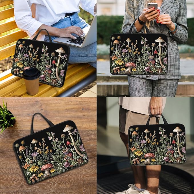 Laptop Sleeve Bag with Handle Computer Protective Soft Cover Case for 14 Inch 13 Inch Laptop,Mushroom in Weed
