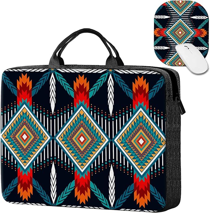 Laptop Sleeve Case 15 inch Plus Cute Mousepad, Geometric Bohemian Artesian Slim Carrying Case Durable Handbag Protective Travel Laptop Bag for 13-15 inch Tablet,Laptop, Ultrabook Notebook