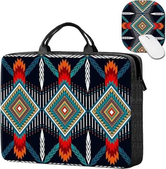 Laptop Sleeve Case 15 inch Plus Cute Mousepad, Geometric Bohemian Artesian Slim Carrying Case Durable Handbag Protective Travel Laptop Bag for 13-15 inch Tablet,Laptop, Ultrabook Notebook