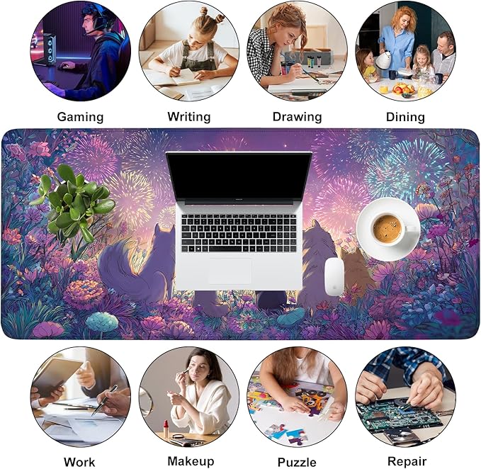 Mouse Pad, Large Anti-Slip with Stitched Edges Desk Mat Desktop Laptop Computer Desk Keyboard Mat,Table Protector Blotter Mat (Dog, 35.4" x 15.7")