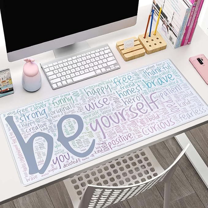 Be Yourself Large Gaming Mouse Pad for Desk, Desk Mat with Seamed Edges, Waterproof Desk Pad, Non-Slip Rubber Base, 31.5x11.8 Inch Keyboard Pad Computer Mat, Big XL Mousepad