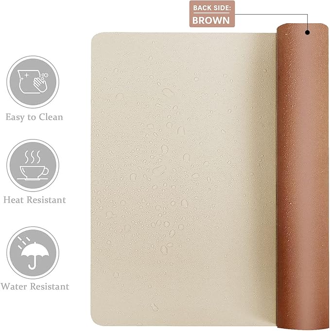 Aothia Double-Sided PU Leather Desk Pad - Non-Slip Large Mouse Pad & Desk Mat for Office, Home - Waterproof, Easy to Clean, Durable Dual-Sided Surface (31.5" x 15.7", Beige)