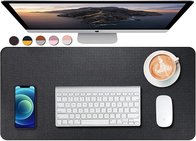 Dual Sided PU Leather Desk Pad, Mouse Pad, Office Desk Mat, Non-Slip Laptop Desk Pad, Waterproof Desk Writing Pad for Office and Home (23.6" x 11.8", Black)
