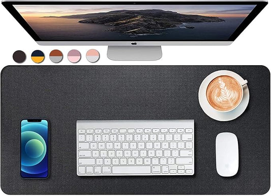 Dual Sided PU Leather Desk Pad, Mouse Pad, Office Desk Mat, Non-Slip Laptop Desk Pad, Waterproof Desk Writing Pad for Office and Home (23.6" x 11.8", Black)