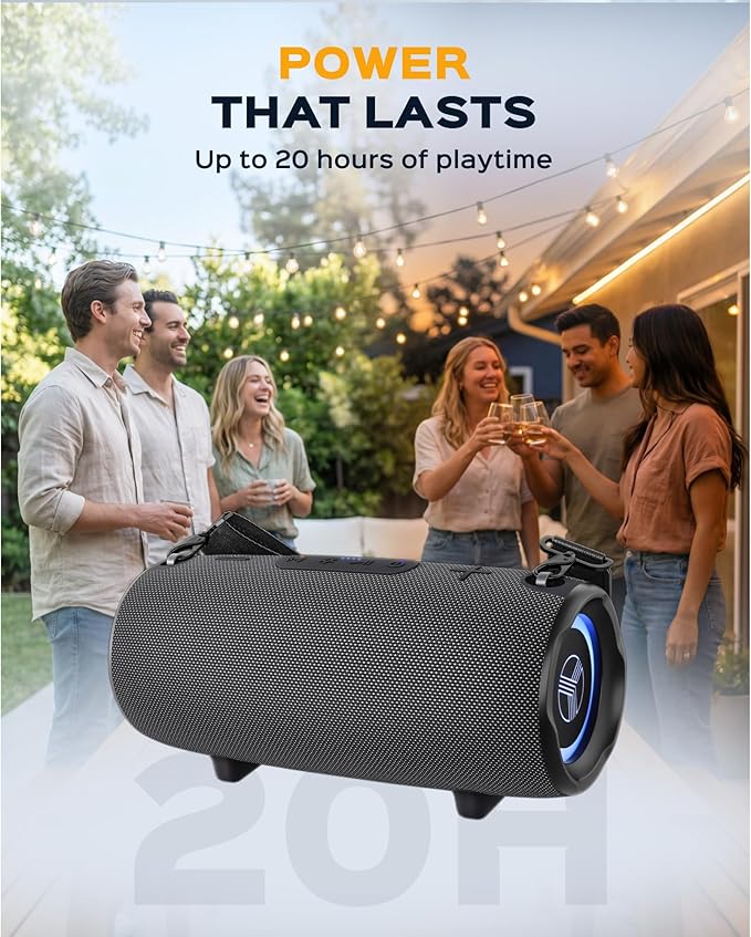 TREBLAB Loud Portable Wireless Bluetooth Speaker, 60W Deep Bass, IPX7 Waterproof Outdoor Speaker, 20H Rechargeable Battery, Built-in Powerbank, TWS Stereo Pairing, Mic, USB-C, Carrying Strap - HD-Max