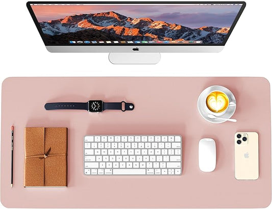 WAYBER Leather Desk Pad Protector, Waterproof Mouse Pad, PU Desk Mat, Office Desk Cover, Desk Writing Mat for Office/Home/Work/Cubicle (Pink/Silver) 31.5x15.7in