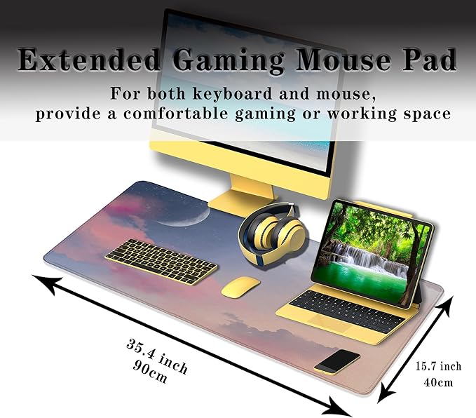 Big Mouse Pad Pink Desk Decor for Girls, Gaming Mouse Pads Desk Pad for Woman Keyboard Mousepad, Mouse Pad Big Non-Slip Rubber Base, 35.4" X 15.7" for Work/Game/Office Watercolor Pastel Sky