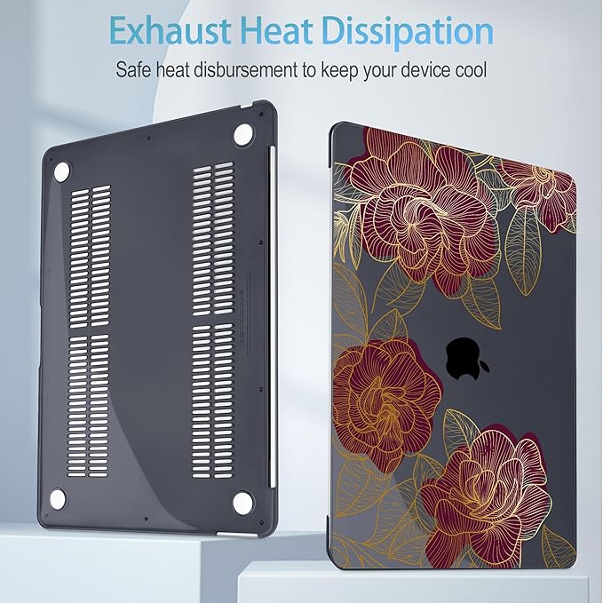 Mektron for MacBook Air 13 inch Case 2021-2018 Release A2337 M1 A2179 A1932, Plastic Hard Shell Case Only Compatible with MacBook Air 13 inch Retina Fits Touch ID, A-Golden Rose