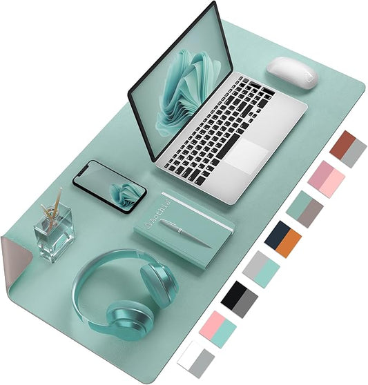 Desk Mat Large protector Pad - Multifunctional Dual-sided Office Desk Pad,Smooth Surface Soft Mouse Pad,Waterproof Desk Mat for Desktop, Pu Leather Desk Cover for Office/Home(Lake Blue, 31.5" x 15.7")