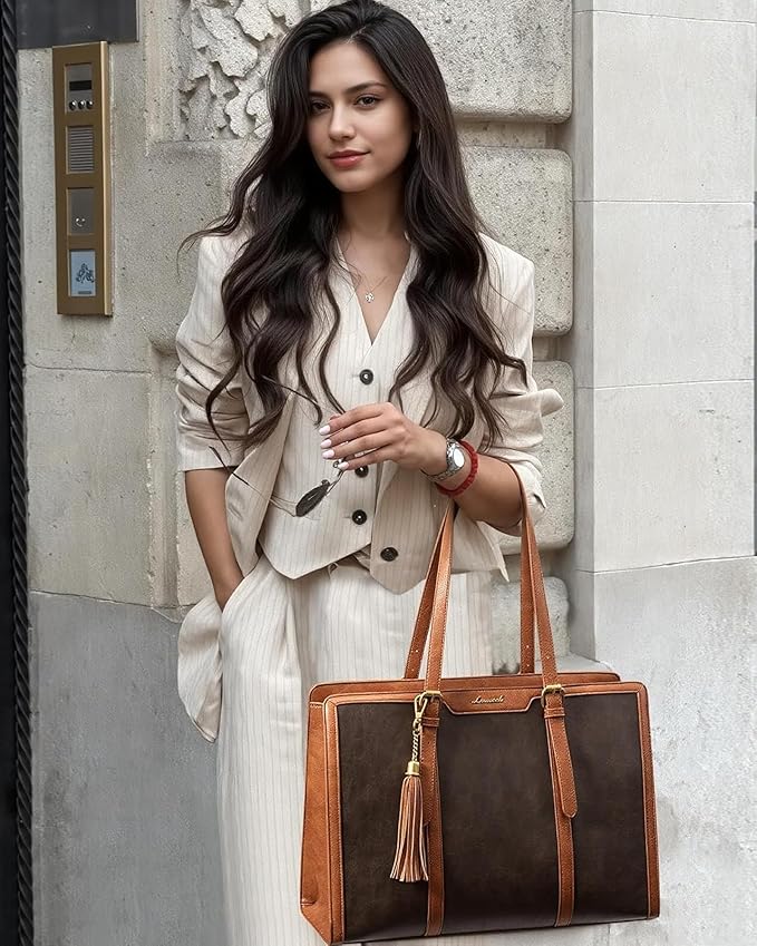 LOVEVOOK Laptop Bag for Women Vintage Leather Work Tote 15.6 inch Large Capacity Computer Bag with Clutch Purse for Teacher,Office,Casual