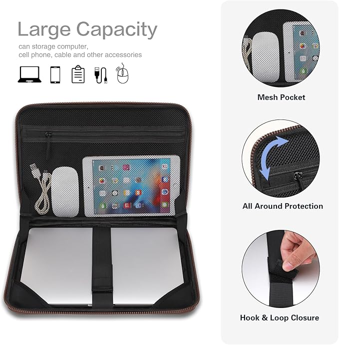 MOSISO 13-14 inch Laptop Hard Case, 13.3 inch Waterproof Shockproof Computer Bag Compatible with MacBook HP Dell, Symmetrical Trapezoid EVA Carrying Laptop Sleeve Hard Shell with Handle, Brown