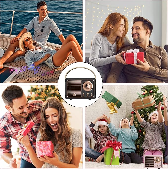 Dosmix Retro Bluetooth Speaker, Vintage Decor,Small Wireless Bluetooth Speaker,Cute Old Fashion Style for Kitchen Desk Bedroom Office Outdoor,Birthday Gifts for Women Men Teens