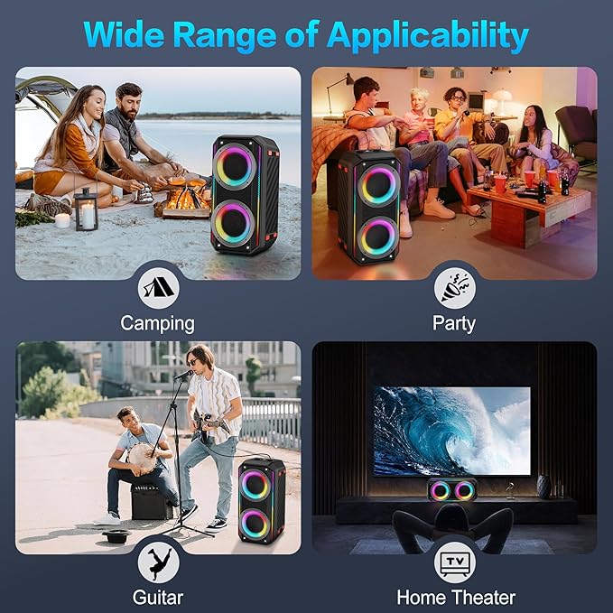 Bluetooth Speaker, 300W Peak Power Wireless Boombox Speakers with Deep Bass, Portable Loud Stereo Sound Large Subwoofer with Led Light Show for Party Outdoor Camping