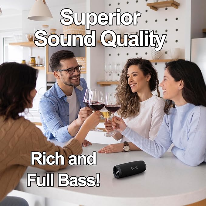 OontZ Cylinder- Portable Bluetooth Speaker, 14 Watts, Deep Bass, Hi-Quality Sound, 100 Ft Wireless Range, IPX7 Waterproof, Shower, Home, Outdoor, Pool (Black)
