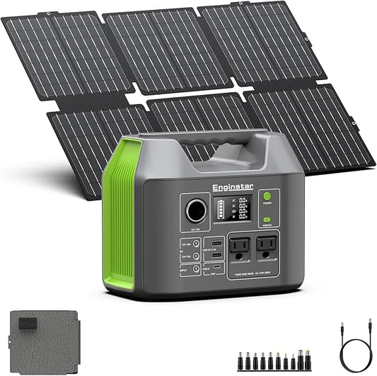 Portable Solar Generator, 300W Portable Power Station with Foldable 60W Solar Panel, 110V Pure Sine Wave 296Wh 80000mAh Lithium Battery Pack for Home Use RV Van Outdoor Camping-Panel included