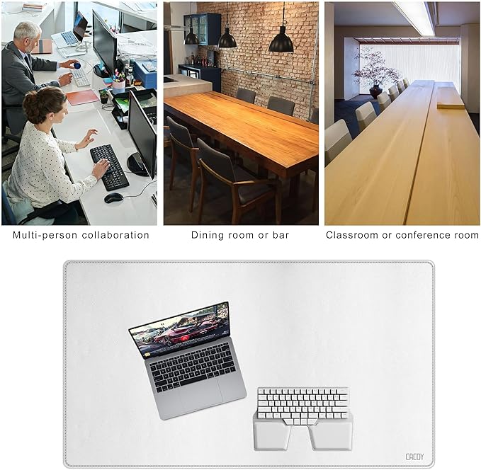 Cacoy 40" x 24" Leather Desk Pad Protector, Large Desk Mats on Top of Desks, Waterproof Computer Desk Mat XXL Keyboard Mouse Pad for Office and Home (White)