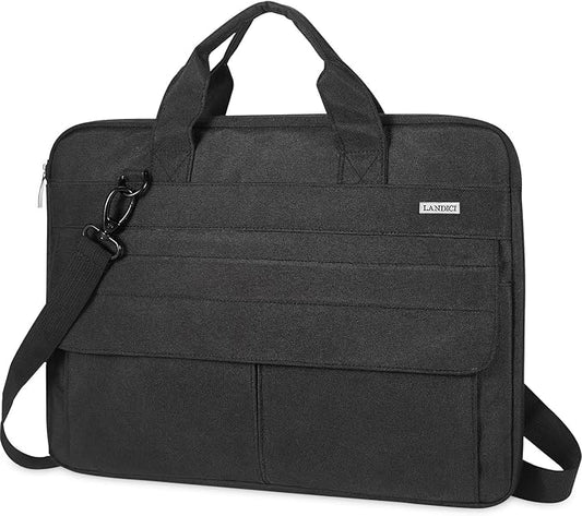 LANDICI Laptop Bag Case 13 14 inch with Shoulder Strap, Slim Waterproof Computer Sleeve Cover Compatible with MacBook Air 13/13.6 M1 M2 M3 M4, MacBook Pro 13/14, Chromebook 14, Black