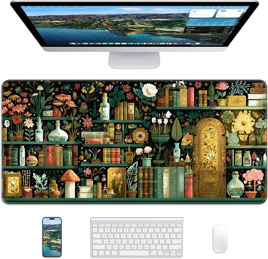 XL Gaming Mouse Pad, 31.5x15.7'' Large Desk Mat with Anti-Slip Rubber Base & Stitched Edges for Gaming, Office, Home - Boho Bookshelf