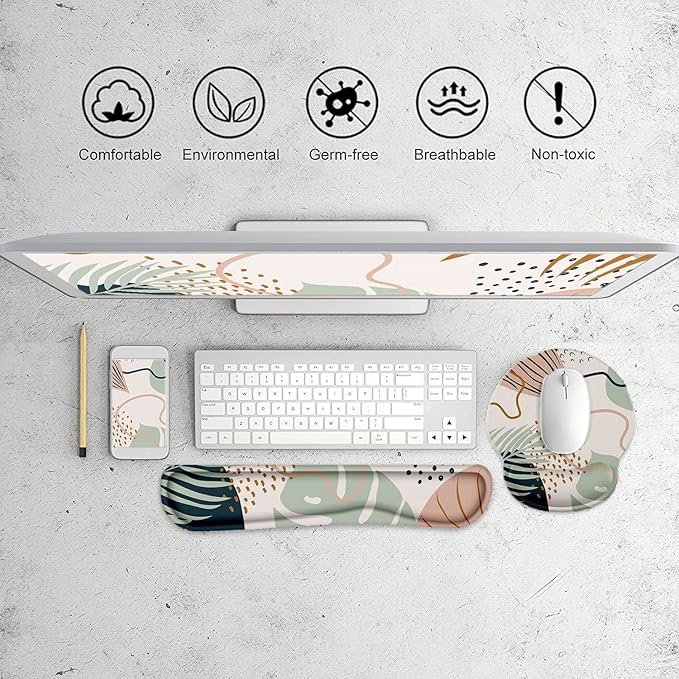 LATEEFAH Mouse Pad with Wrist Rest, 3-in-1 Gaming Mouse Pad, Keyboard Wrist Rest, Ergonomic Memory Foam Mousepad with Wrist Support for Computer Keyboard