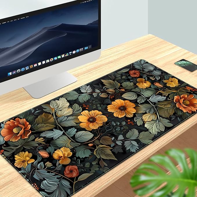 Floral Desk Mat Old World Style Cottagecore Flowers Extended Mouse Pad Large Botanical Gaming Mousepad XXL Cute Aesthetic Computer Keyboard Mouse Mat 31.5''X15.7'' Desk Pad Office Decor