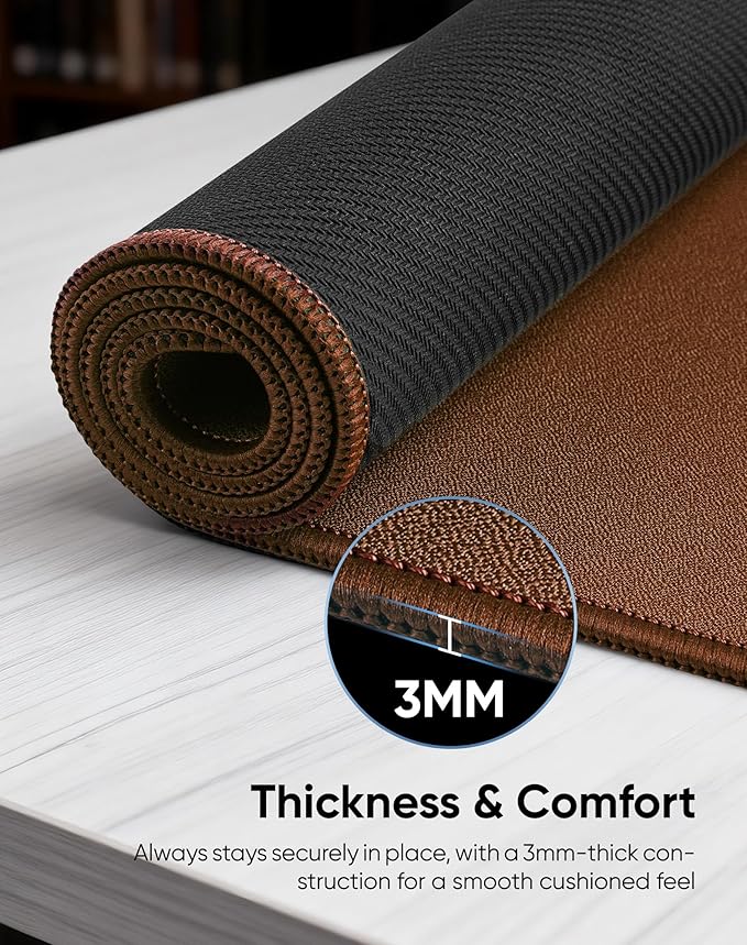 Waterproof Large Gaming Mouse Pad with Durable Stitched Edges, Non-Slip Rubber Base, Grainy Jacquard Mouse Mat Desk Pad for Home Office Gaming, 31.5''x11.8''x0.12'', Matte Brown