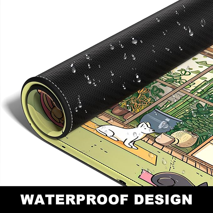 BOSOBO Large Mouse Pad, Extended XXL Desk Pad for Office & Home, Keyboard Mat, Full Cover Desktop Mat, Lofi Cats Yoga - 35.5 x 15.7 Inches